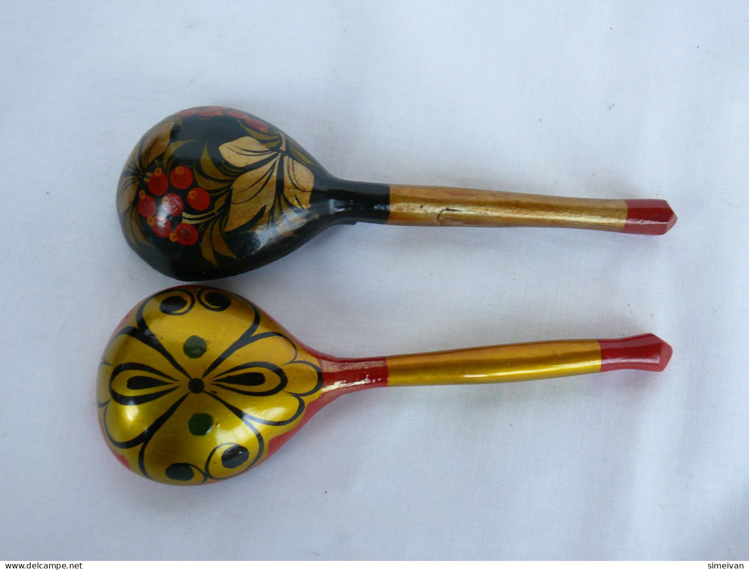 Vintage Khokhloma Wooden Spoons Hand Painted In Russia Russian Art #2191 - Lepels