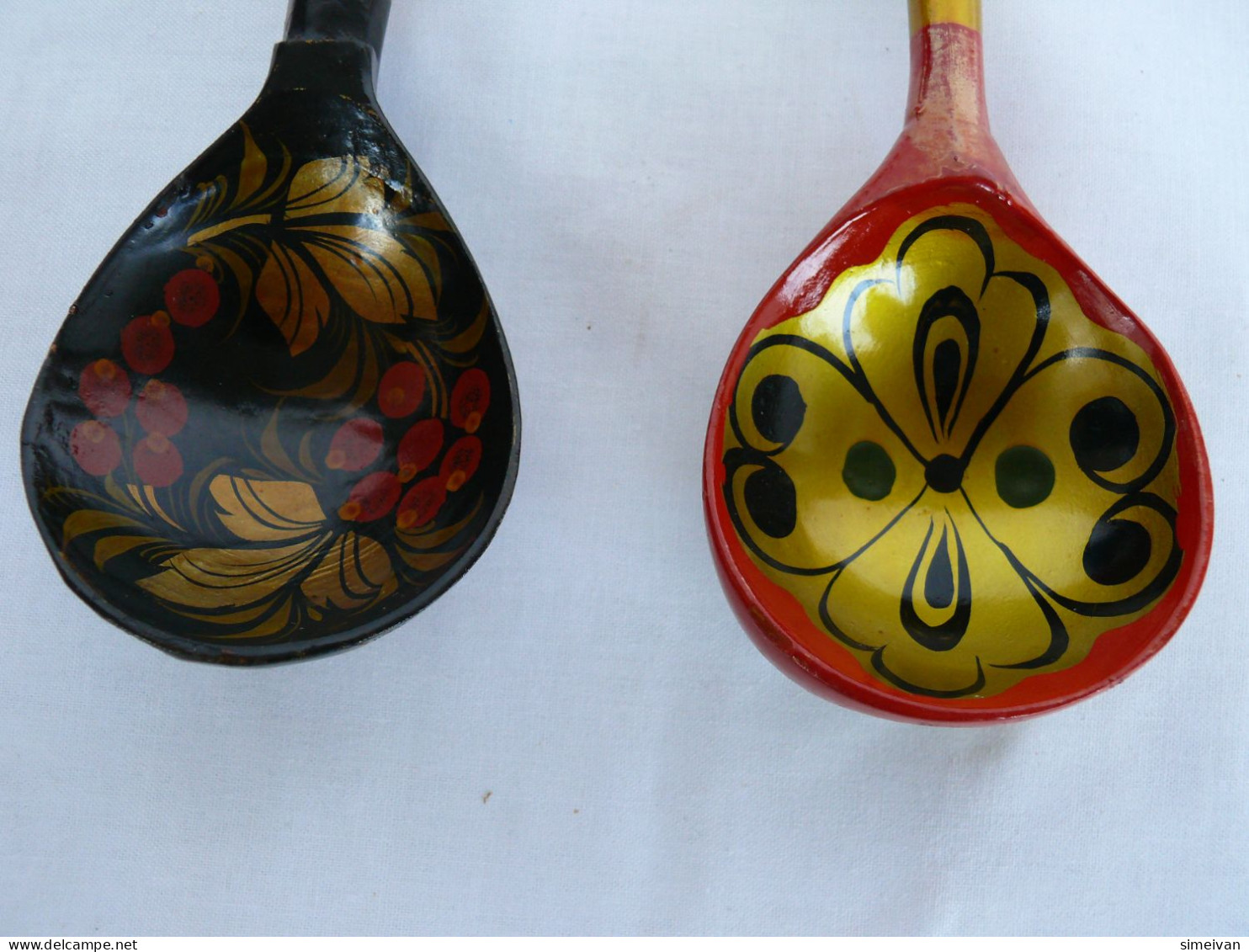 Vintage Khokhloma Wooden Spoons Hand Painted In Russia Russian Art #2191 - Spoons