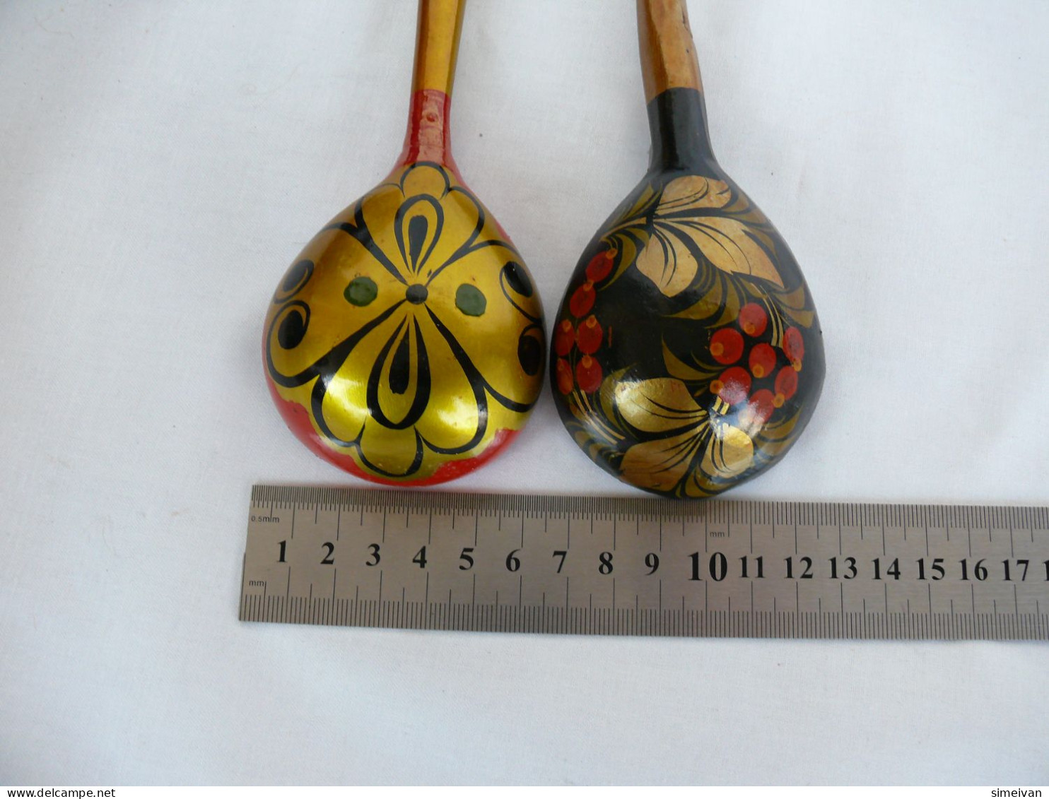 Vintage Khokhloma Wooden Spoons Hand Painted in Russia Russian Art #2191