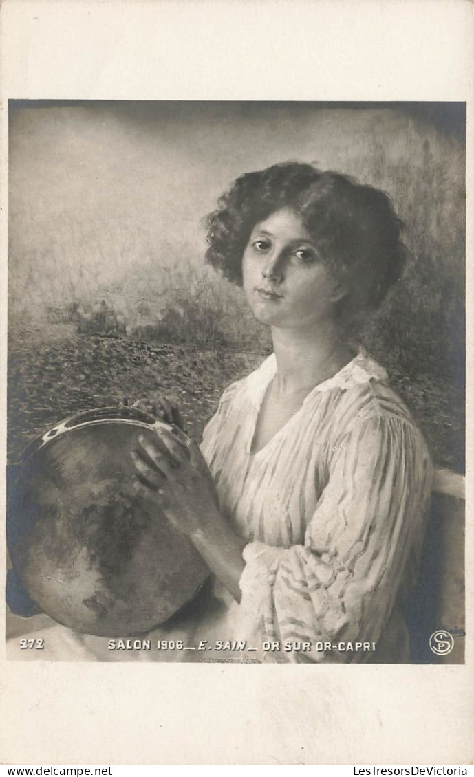 MUSEE - Salon De 1906 - E Sain - Or Sur Or Capri - Jeune Femme Avec Un Tambourin - Carte Postale Ancienne - Museos