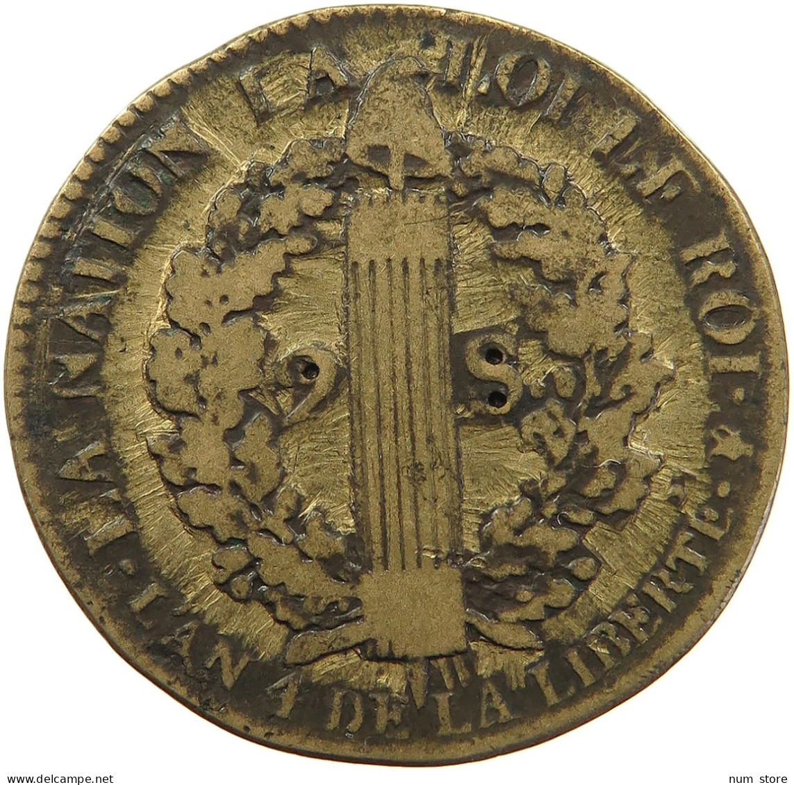 FRANCE 2 SOLS 1792 H LOUIS XVI. (1774-1793) #MA 102028 - 1791-1792 Constitución 