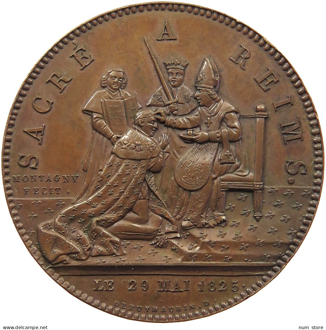 FRANCE MEDAILLE 1825 CHARLES X, MÉDAILLE DU SACRE PAR MONTAGNY, 1825 #MA 019995 - Otros & Sin Clasificación