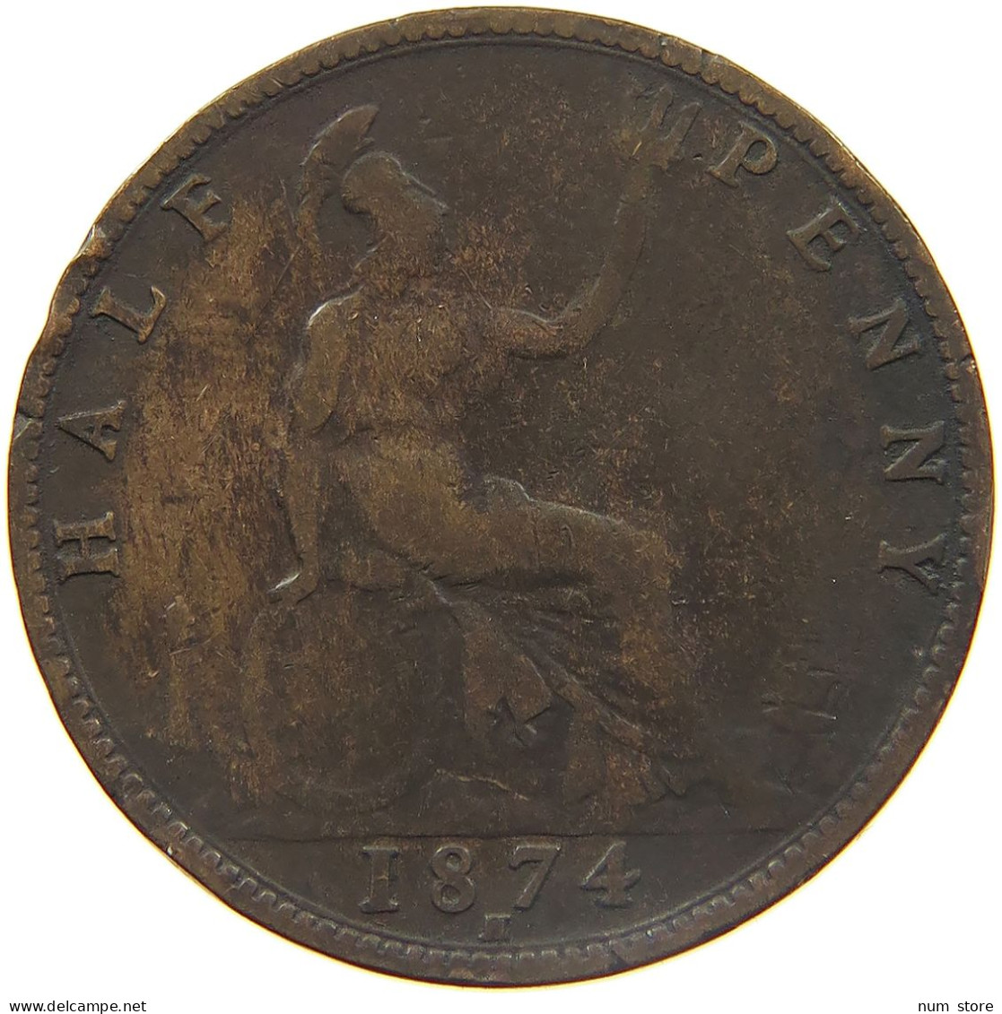 GREAT BRITAIN HALFPENNY 1874 H VICTORIA 1837-1901 #MA 023287 - K. 1/2 Crown