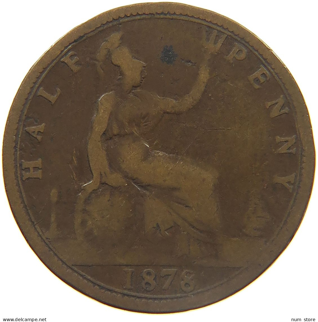 GREAT BRITAIN HALFPENNY 1878 VICTORIA 1837-1901 NARROW DATE #MA 023288 - K. 1/2 Crown