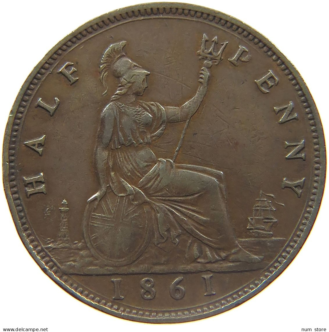 GREAT BRITAIN HALFPENNY 1861 VICTORIA 1837-1901 #MA 022977 - K. 1/2 Crown