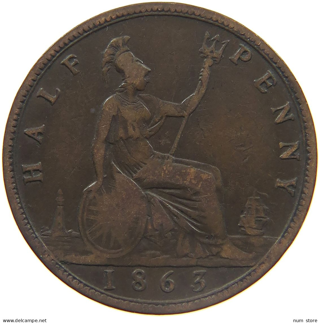 GREAT BRITAIN HALFPENNY 1863 VICTORIA 1837-1901 #MA 023290 - K. 1/2 Crown