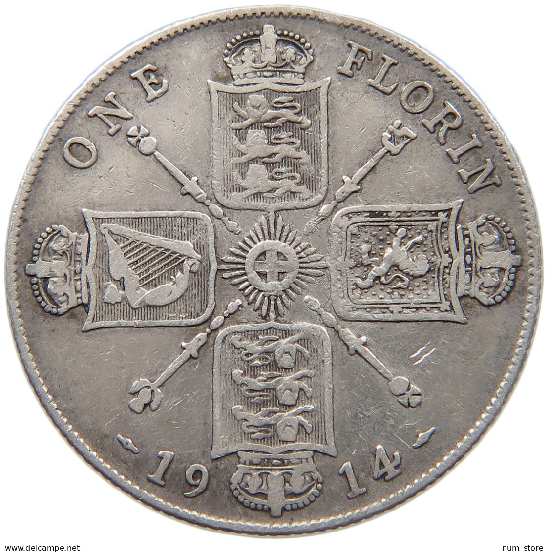 GREAT BRITAIN FLORIN 1914 GEORGE V. (1910-1936) #MA 023348 - J. 1 Florin / 2 Shillings