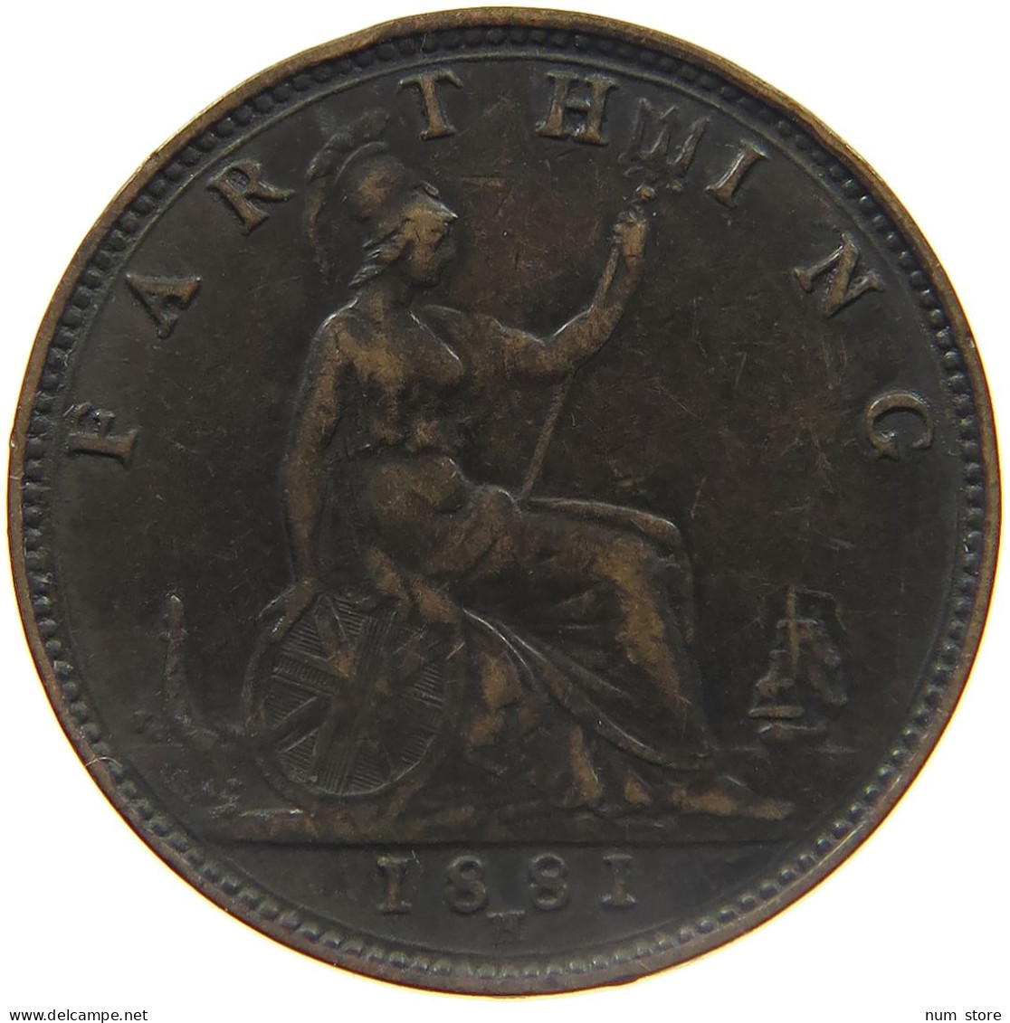 GREAT BRITAIN FARTHING 1881 H VICTORIA 1837-1901 #MA 022987 - B. 1 Farthing