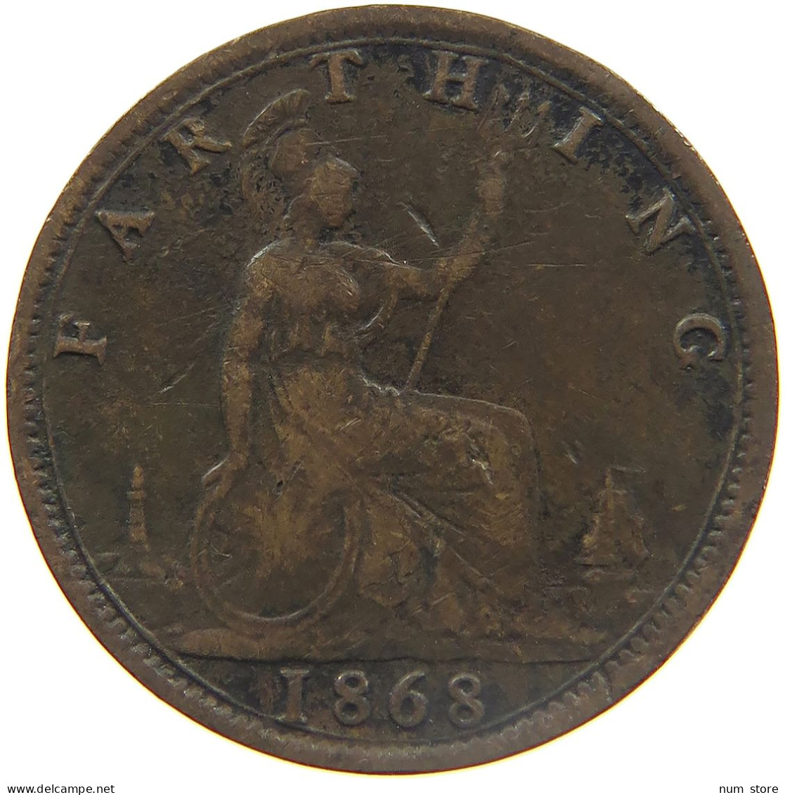 GREAT BRITAIN FARTHING 1868 VICTORIA 1837-1901 #MA 023299 - B. 1 Farthing