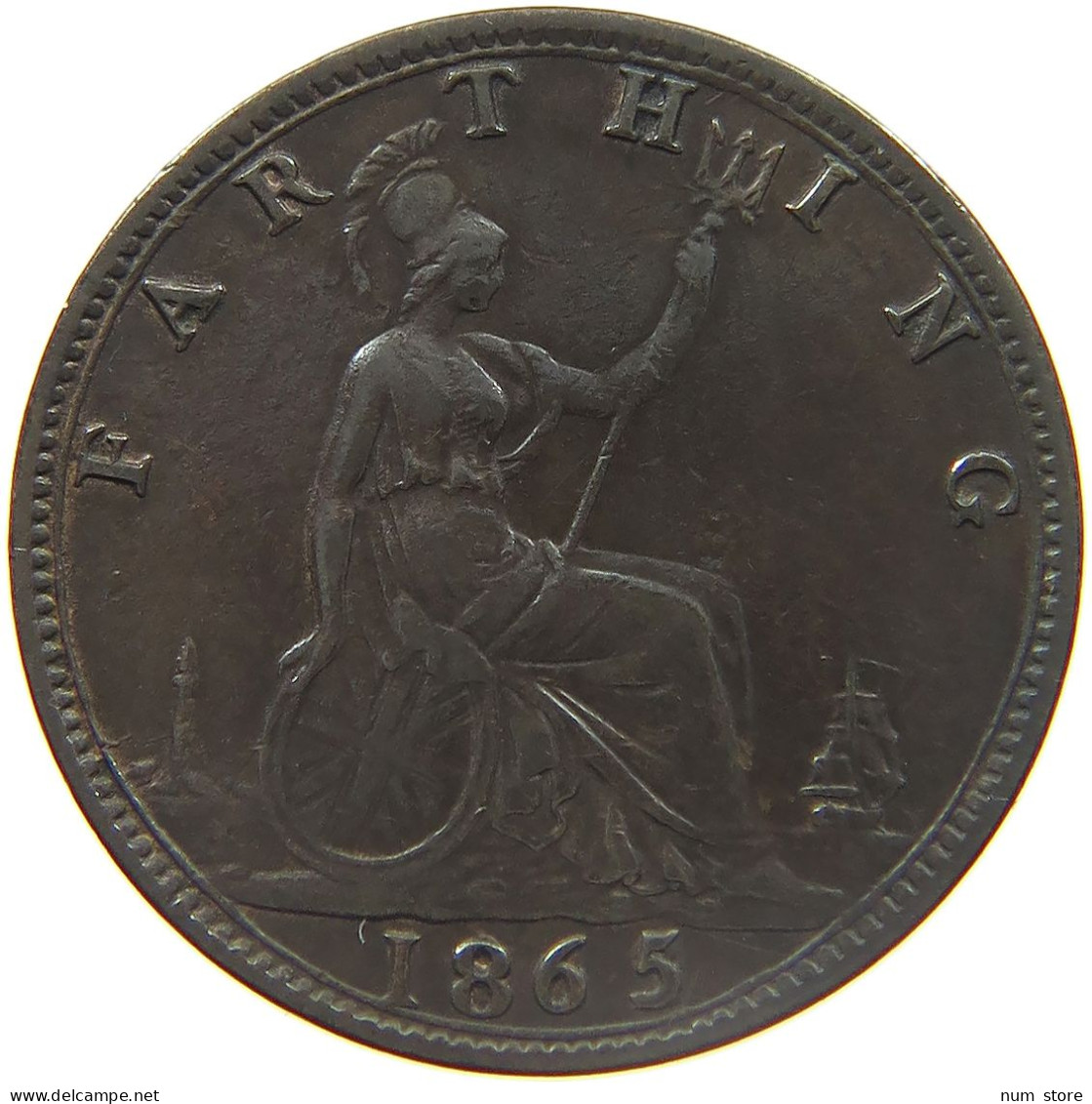 GREAT BRITAIN FARTHING 1865 VICTORIA 1837-1901 #MA 022985 - B. 1 Farthing