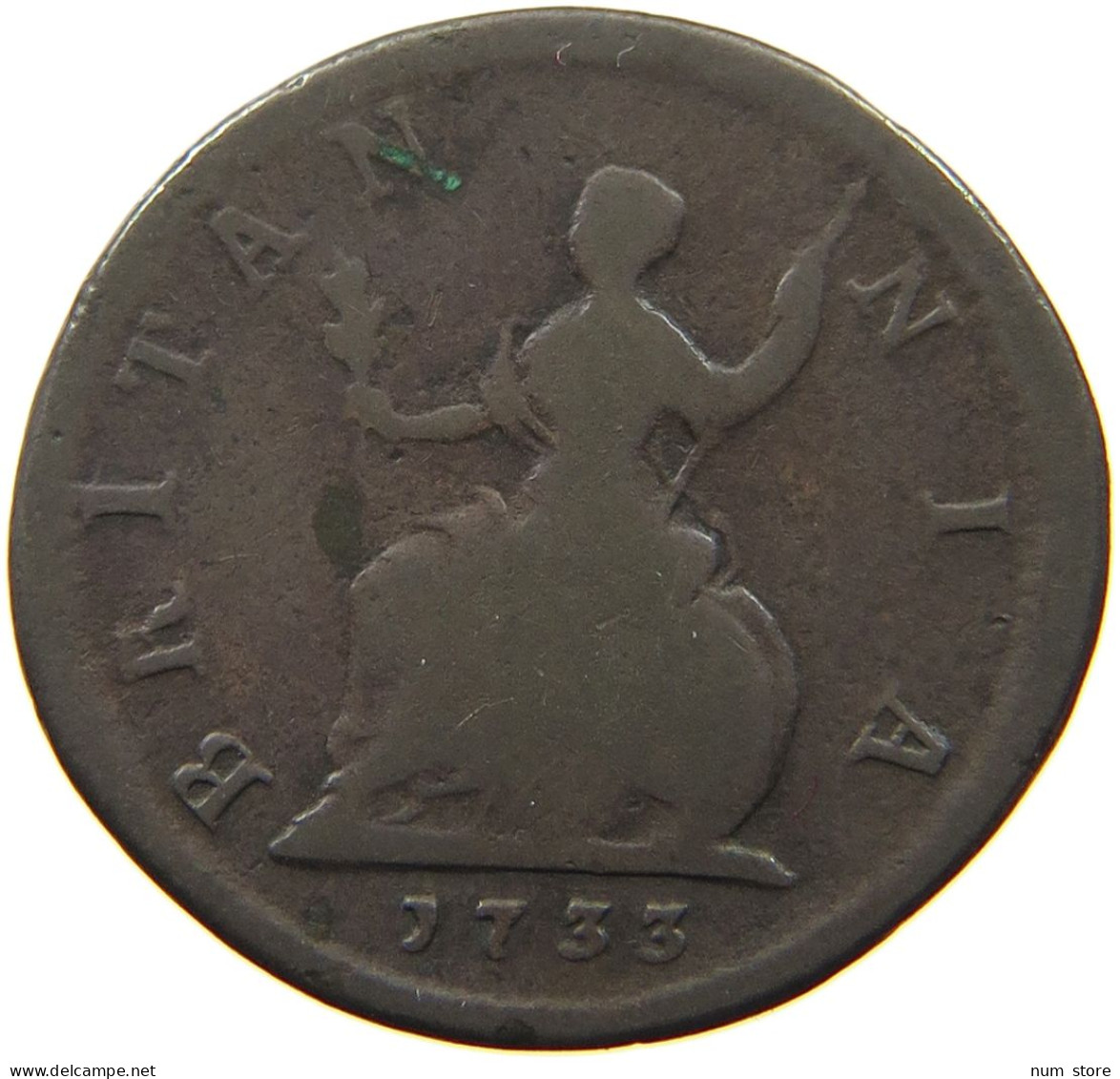 GREAT BRITAIN FARTHING 1733 GEORGE II. 1727-1760. #MA 003228 - A. 1 Farthing