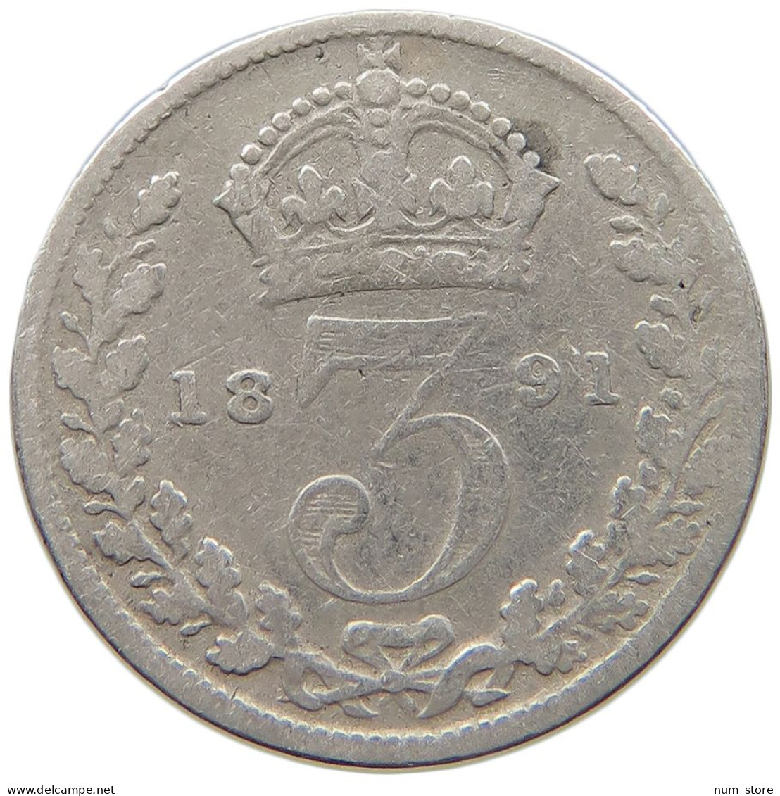 GREAT BRITAIN 3 THREEPENCE 1891 VICTORIA 1837-1901 #MA 026035 - F. 3 Pence