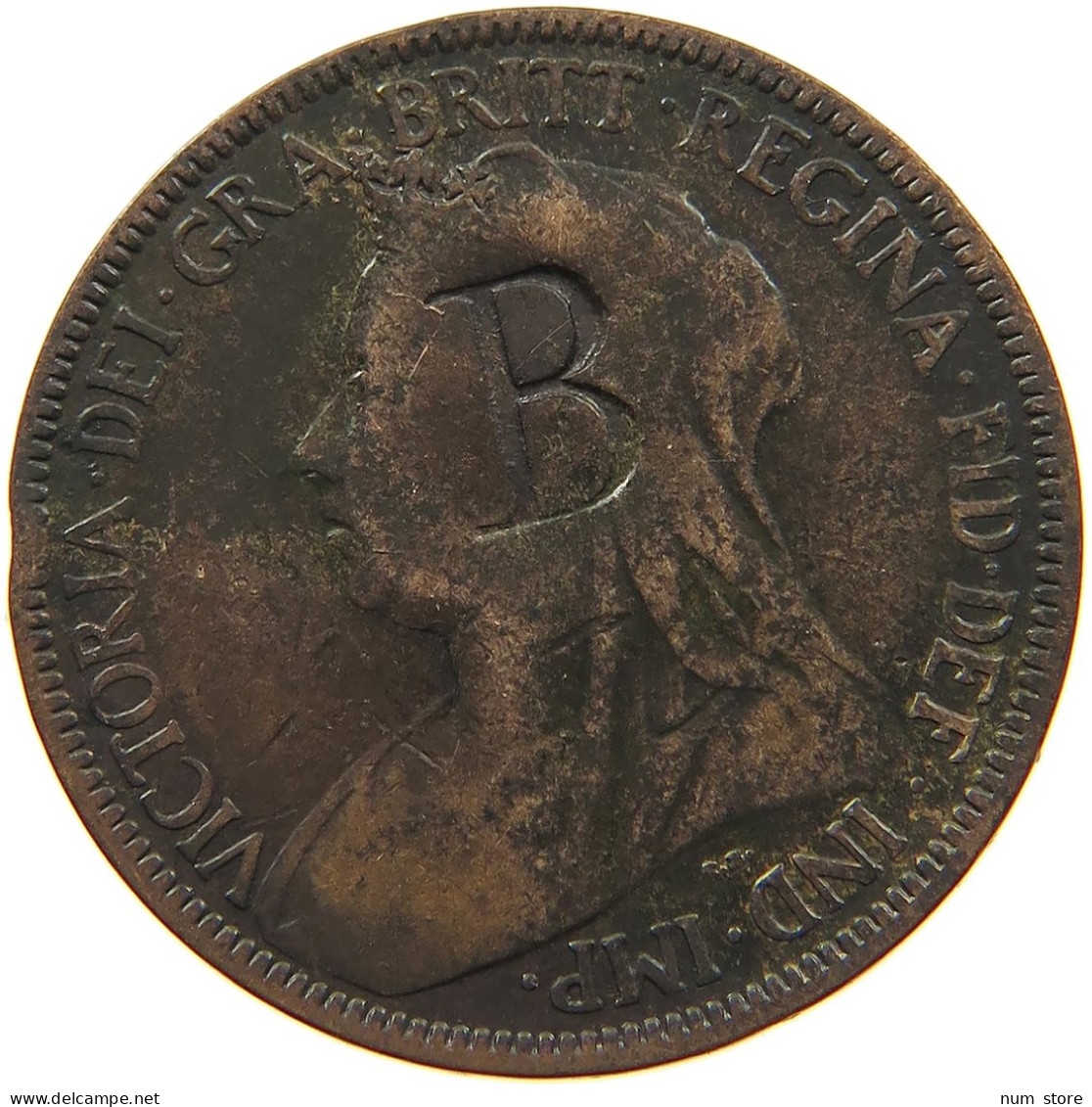 GREAT BRITAIN 1/2 PENNY 1901 VICTORIA 1837-1901 COUNTERMARKED B #MA 101863 - C. 1/2 Penny