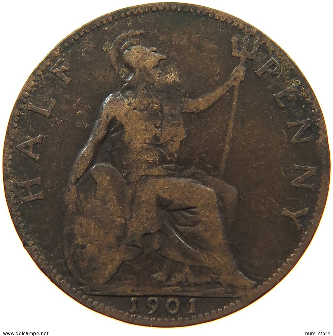 GREAT BRITAIN 1/2 PENNY 1901 VICTORIA 1837-1901 COUNTERMARKED B #MA 101863 - C. 1/2 Penny