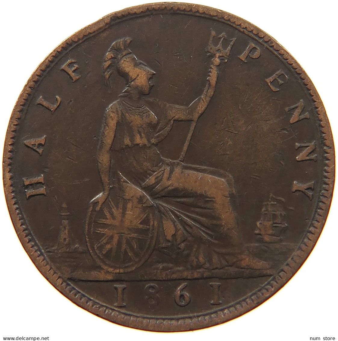 GREAT BRITAIN 1/2 PENNY 1861 VICTORIA 1837-1901 COUNTERMARKED B #MA 101864 - C. 1/2 Penny