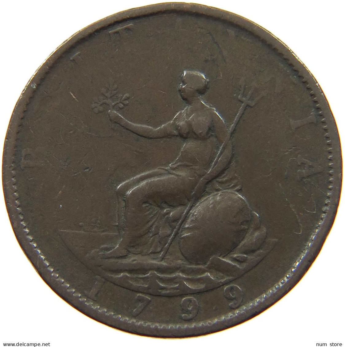 GREAT BRITAIN 1/2 PENNY 1799 GEORG III., 1760-1820 #MA 002414 - B. 1/2 Penny