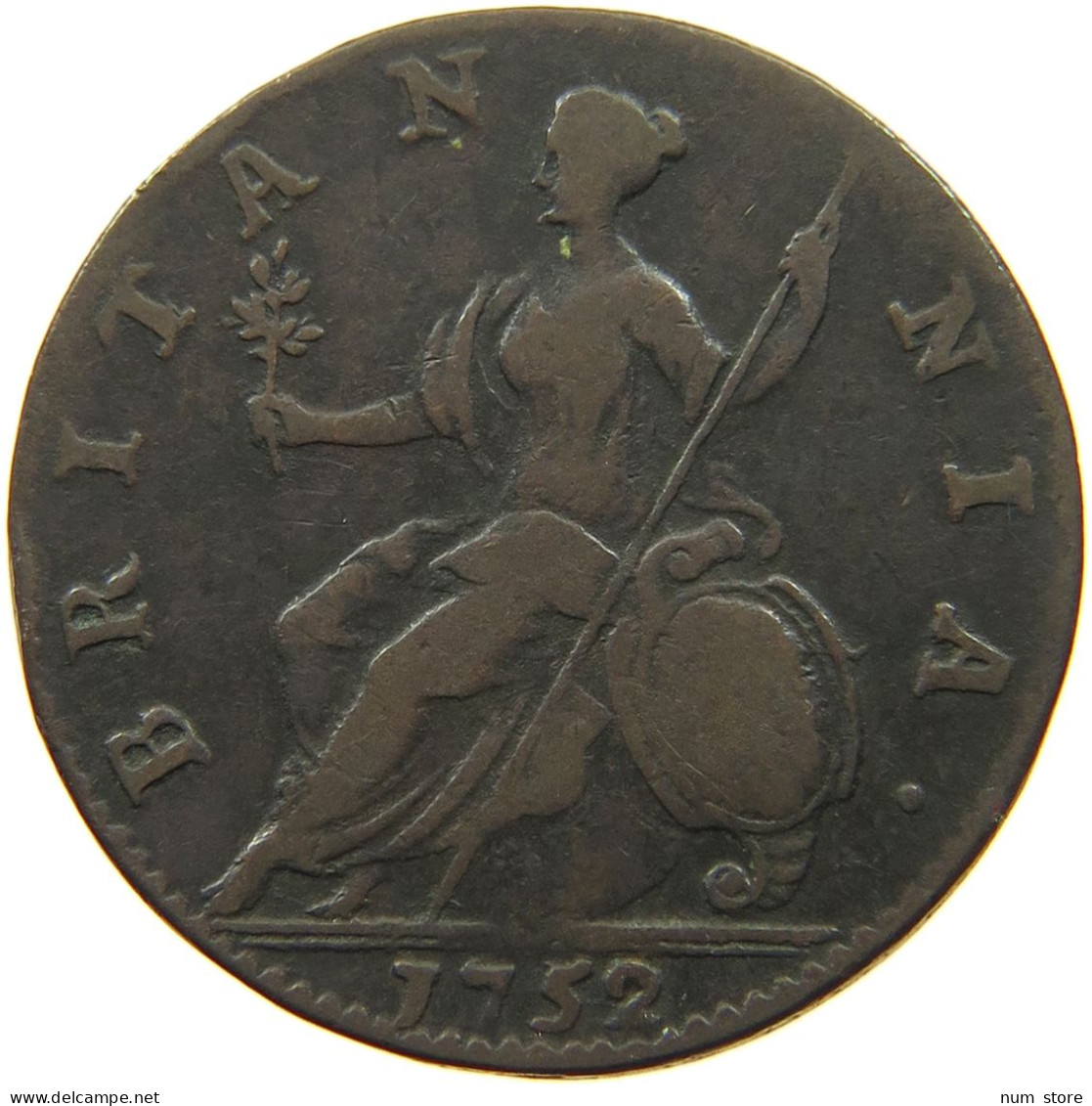 GREAT BRITAIN 1/2 PENNY 1752 GEORGE II #MA 000232 - B. 1/2 Penny