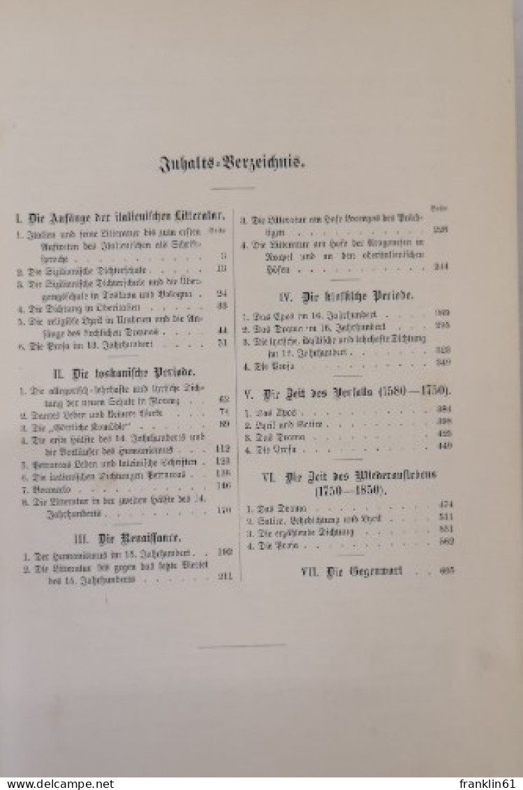 Geschichte Der Italienischen Litteratur Von Den ältesten Zeiten Bis Zur Gegenwart. - Gedichten En Essays