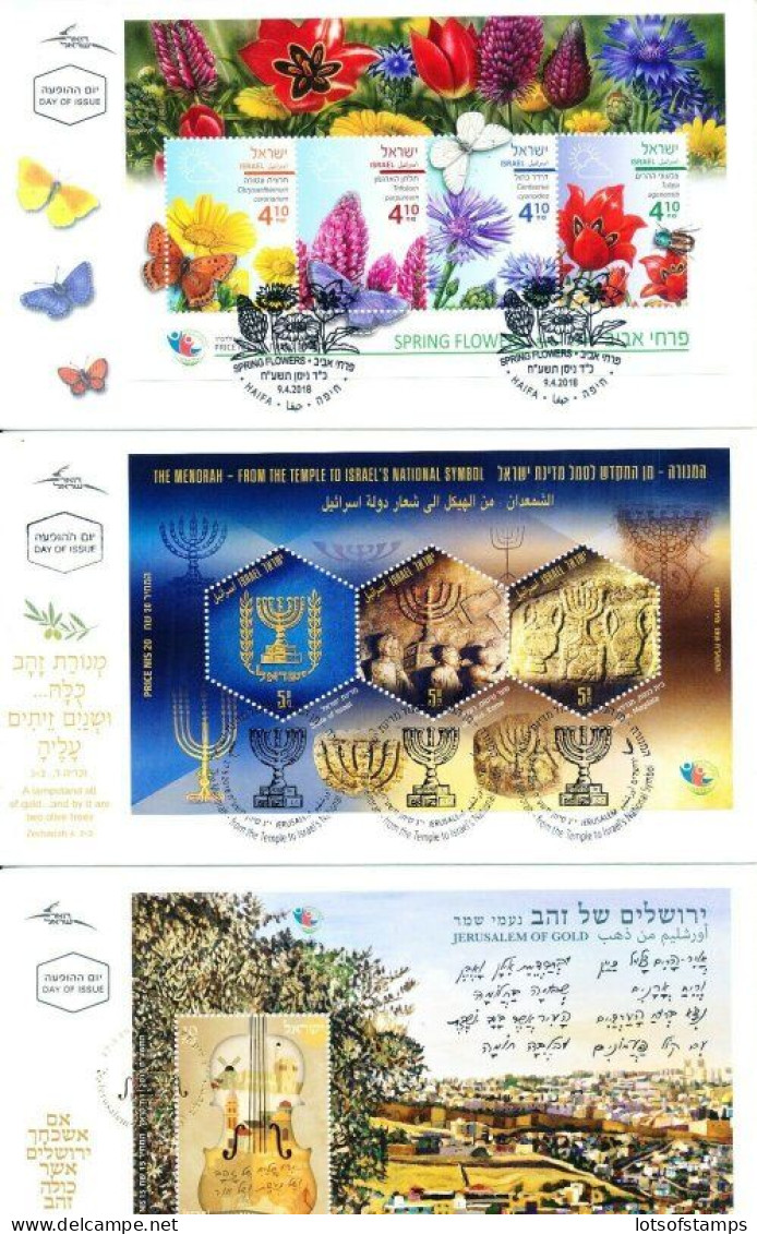 ISRAEL 2018 COMPLETE YEAR FDC SET ALL STAMPS ISSUED + S/SHEETS MNH SEE 10 SCANS - Covers & Documents