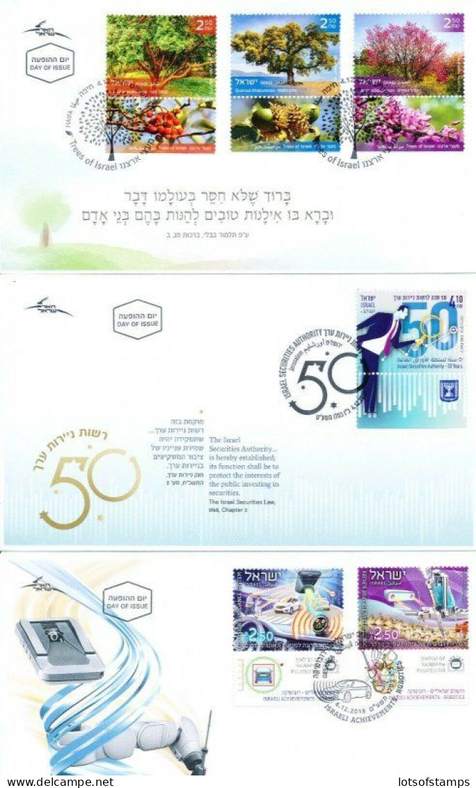 ISRAEL 2018 COMPLETE YEAR FDC SET ALL STAMPS ISSUED + S/SHEETS MNH SEE 10 SCANS - Lettres & Documents