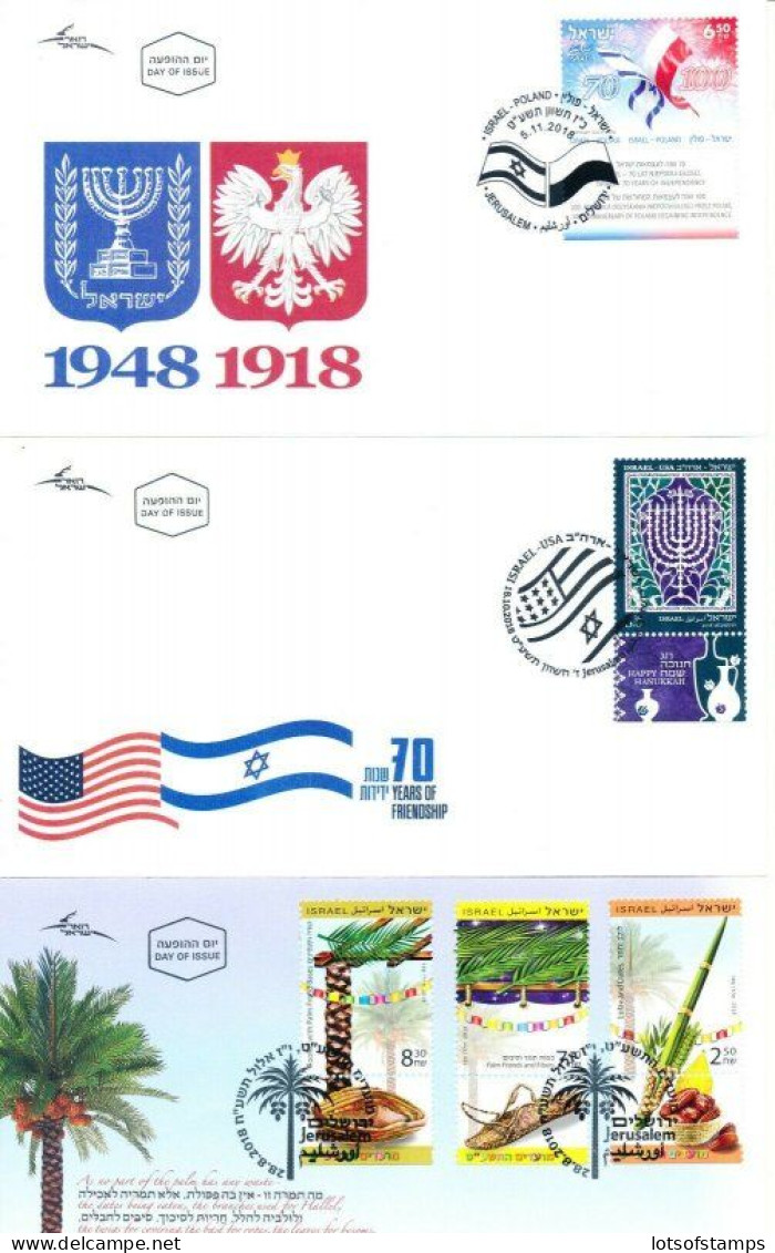 ISRAEL 2018 COMPLETE YEAR FDC SET ALL STAMPS ISSUED + S/SHEETS MNH SEE 10 SCANS - Covers & Documents