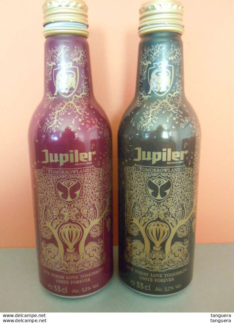 België Belgique Tomorrowland 2016 Jupiler Bier Bière 2 Flesjes Blik Leeg Bouteilles Allu Vide Minimal + Trance Edition - Dosen