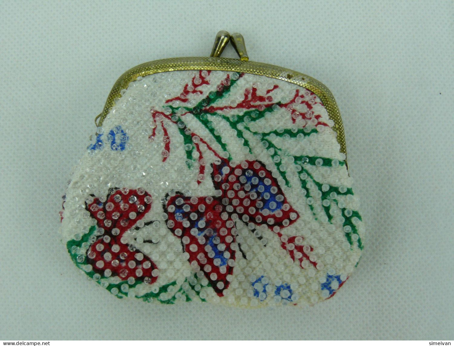 Vintage Coin Purse Colored Plastic Beads Wallet #2203 - Other & Unclassified