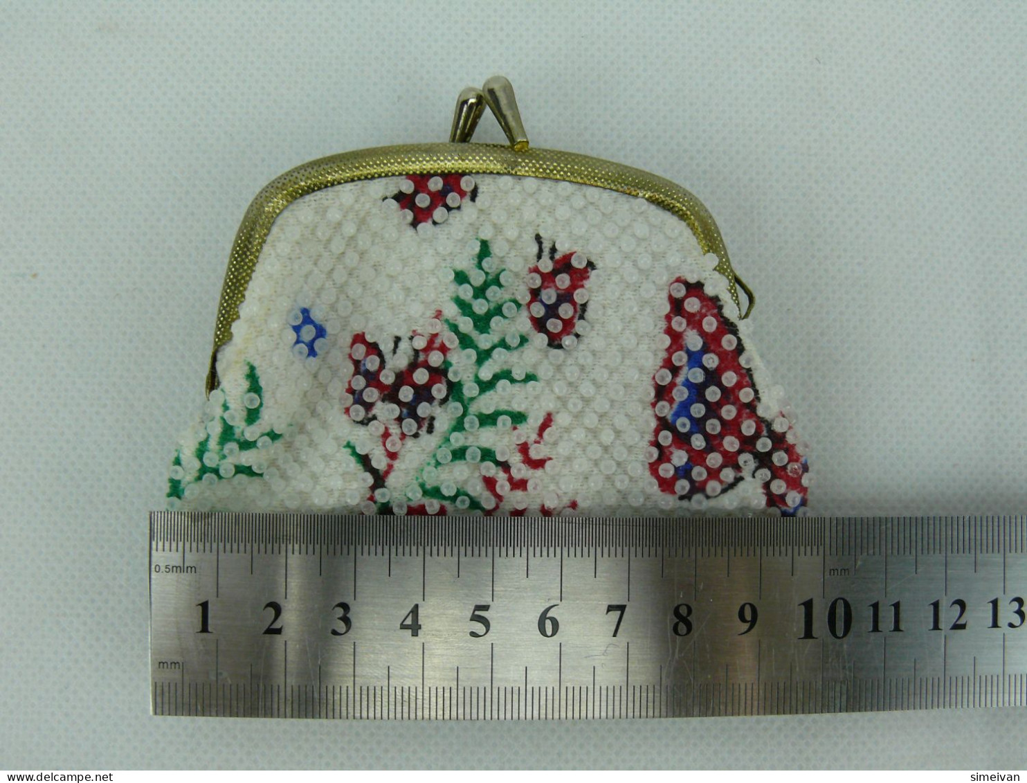 Vintage Coin Purse Colored Plastic Beads Wallet #2203