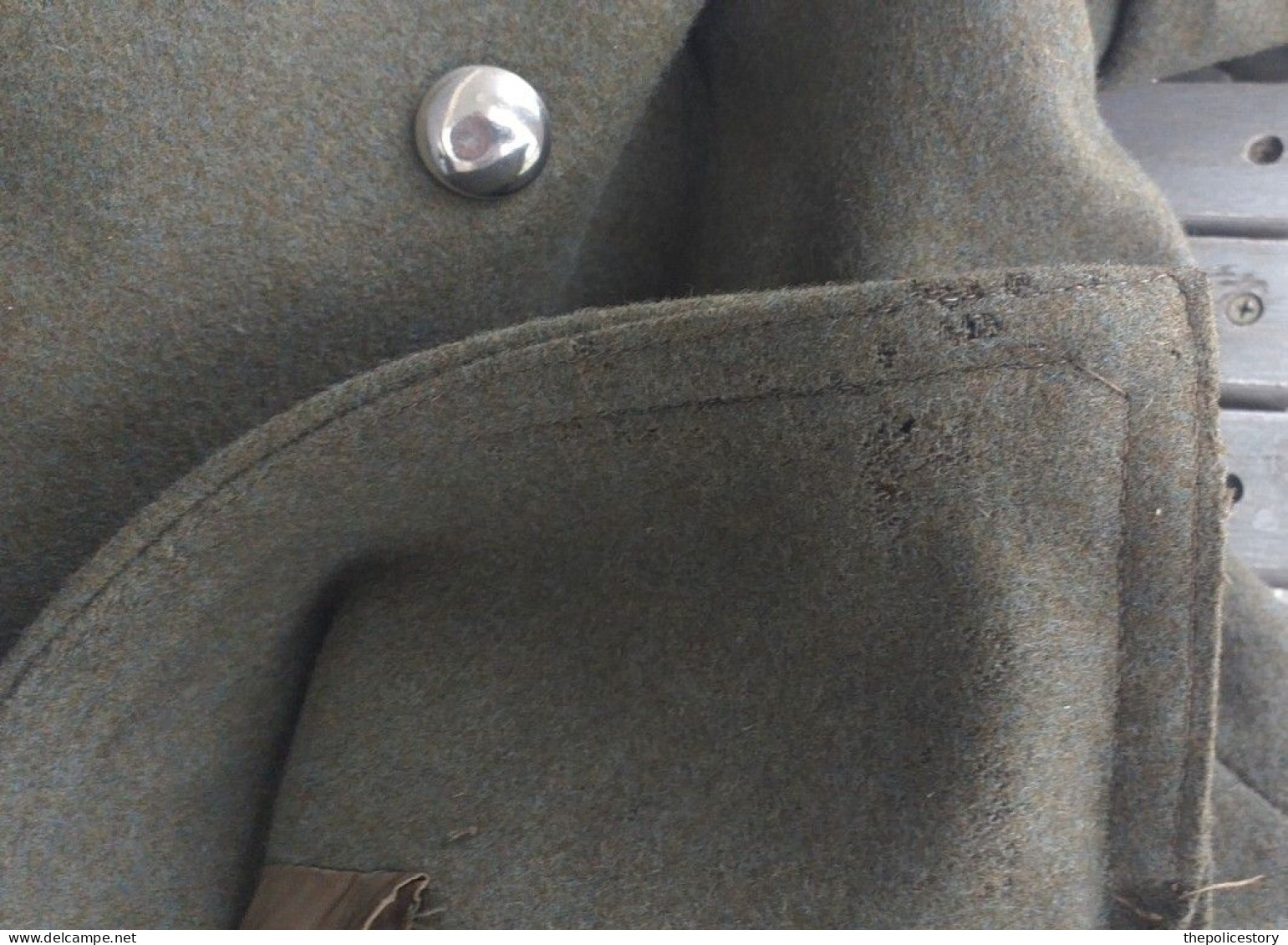Cappotto vintage CC panno kaki del 1971 originale marcato completo
