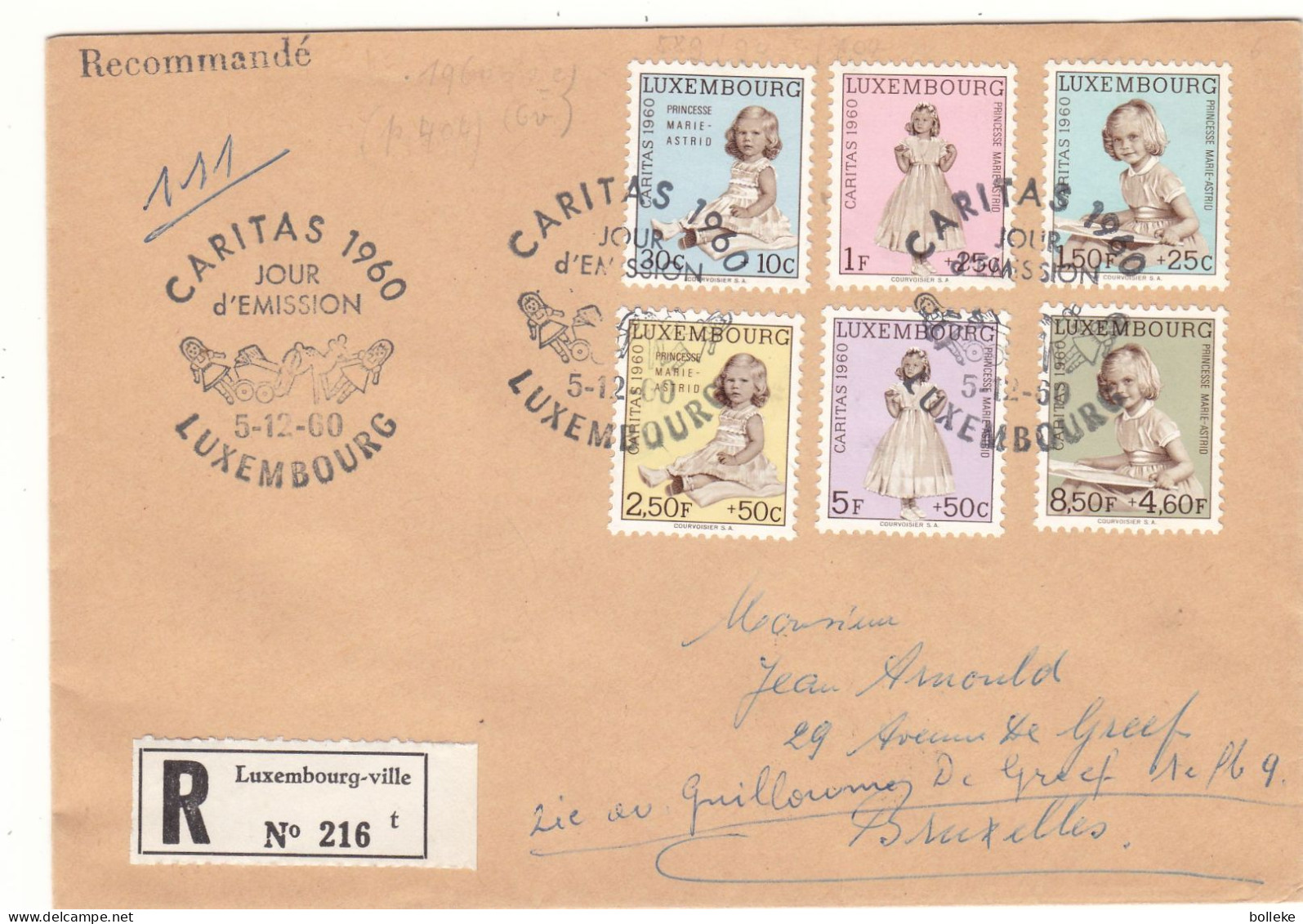 Luxembourg - Lettre Recom FDC De 1960 - Oblit Luxembourg Caritas 1960 - Valeur 19 Euros - - Lettres & Documents