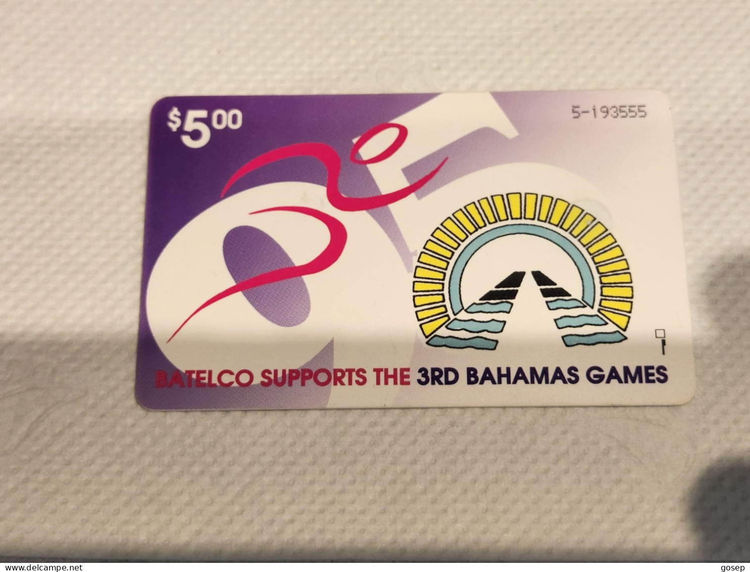 BAHAMAS-(BS-BAT-0008A)-3rd Bahamas Games-(7)-($ 5.00)-(5-193555)-used Card+1card Prepiad Free - Bahama's