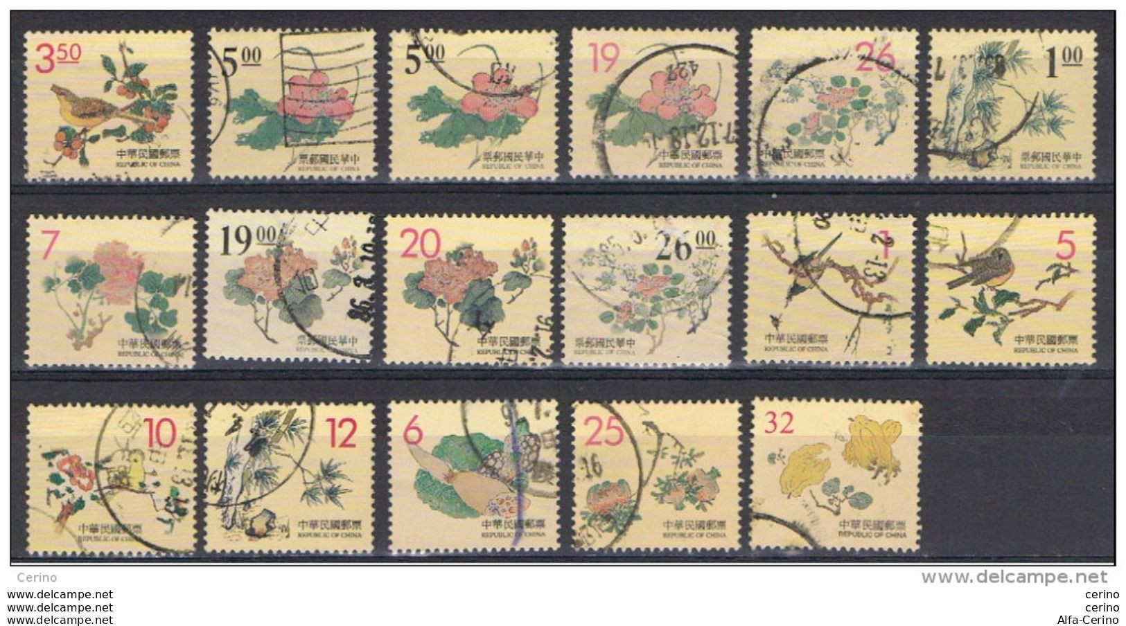 TAIWAN:  1995/00  FLOWERS  AND  BIRDS  -  LOT  17  USED  STAMPS  -  YV/TELL. 2150//2533 - Gebraucht