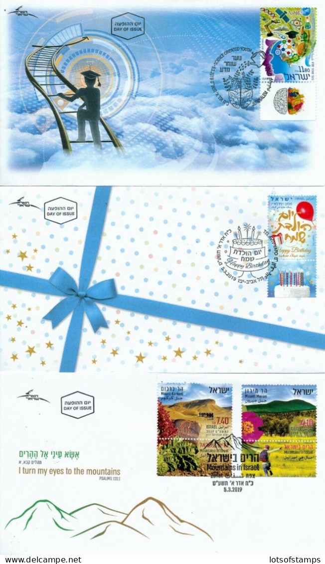 ISRAEL 2019 COMPLETE YEAR FDC SET ALL STAMPS ISSUED + S/SHEETS MNH SEE 9 SCANS