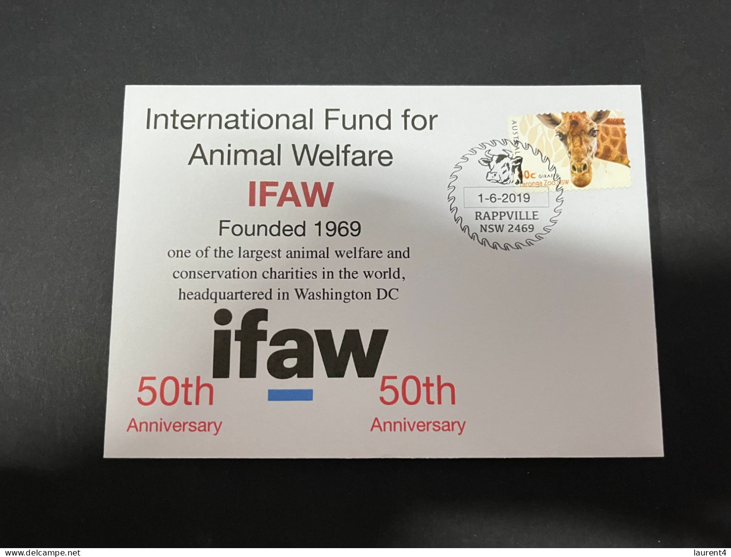 15-11-2023 (2 V 18) 50th Anniversary Of IFAW (1969-2019) With Giraffe Stamp - Jirafas