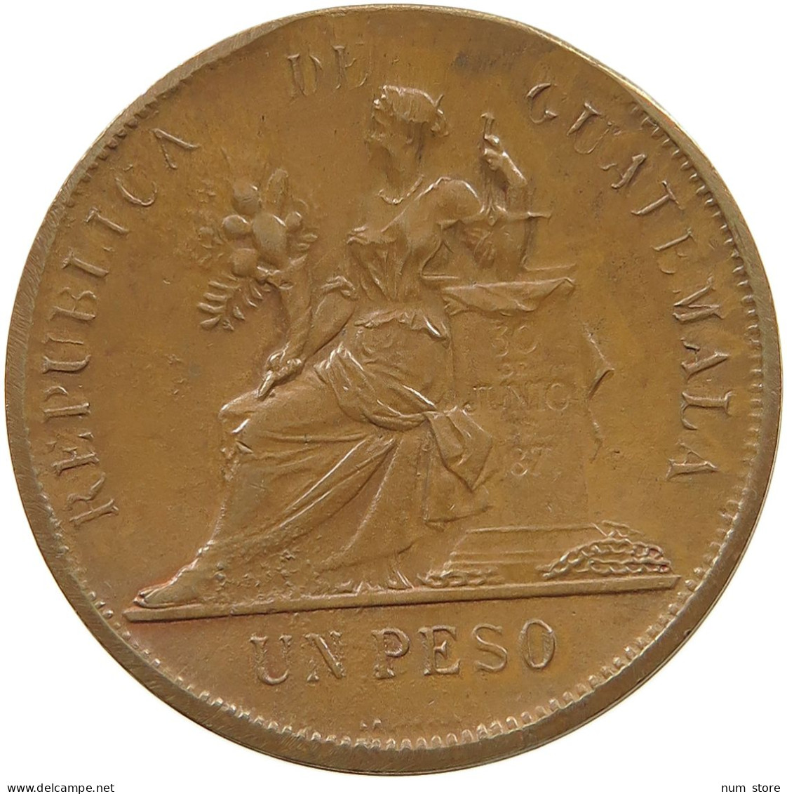 GUATEMALA PESO 1894 COPPER STRUCK #MA 019176 - Guatemala