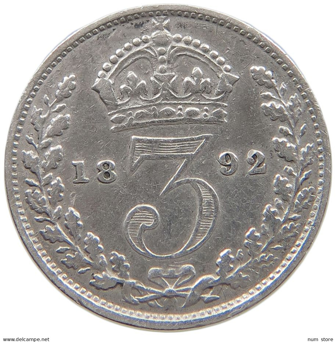 GREAT BRITAIN THREEPENCE 1892 VICTORIA 1837-1901 #MA 024816 - F. 3 Pence