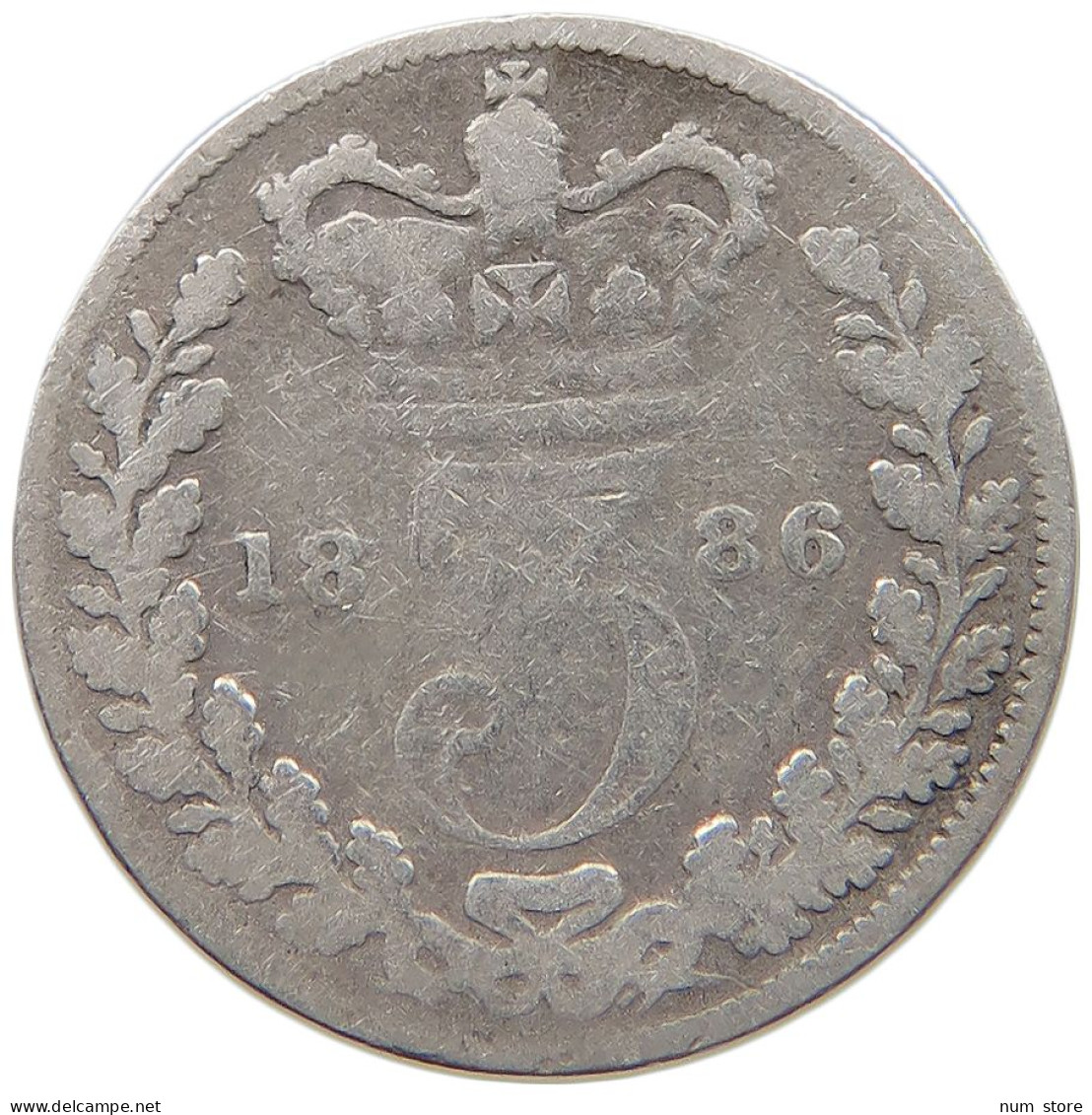 GREAT BRITAIN THREEPENCE 1886 VICTORIA 1837-1901 #MA 023320 - F. 3 Pence