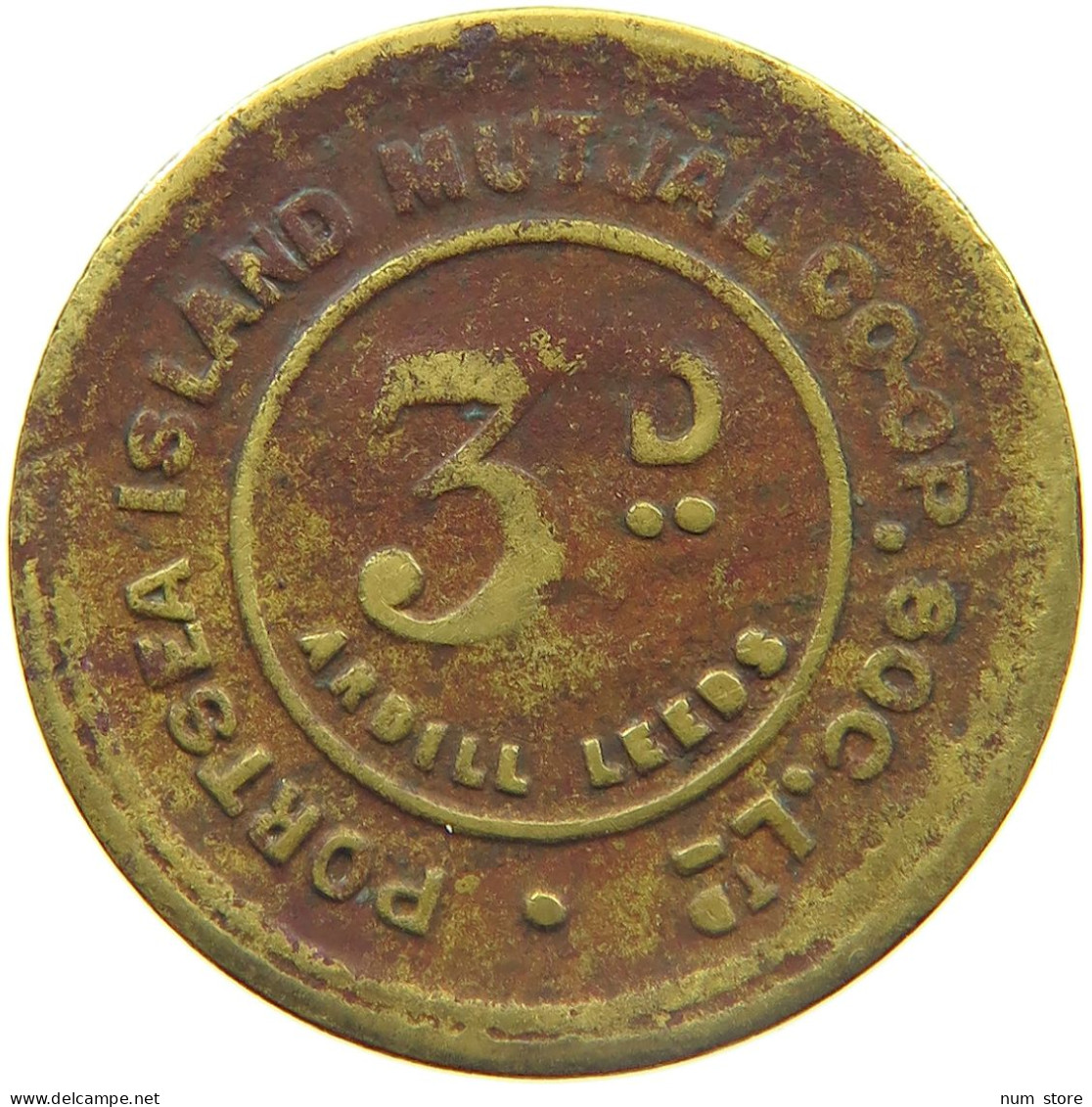 GREAT BRITAIN THREEPENCE  ARDILL LEEDS PORTSEA ISLAND MUTUAL COOP SOC #MA 023429 - Other & Unclassified