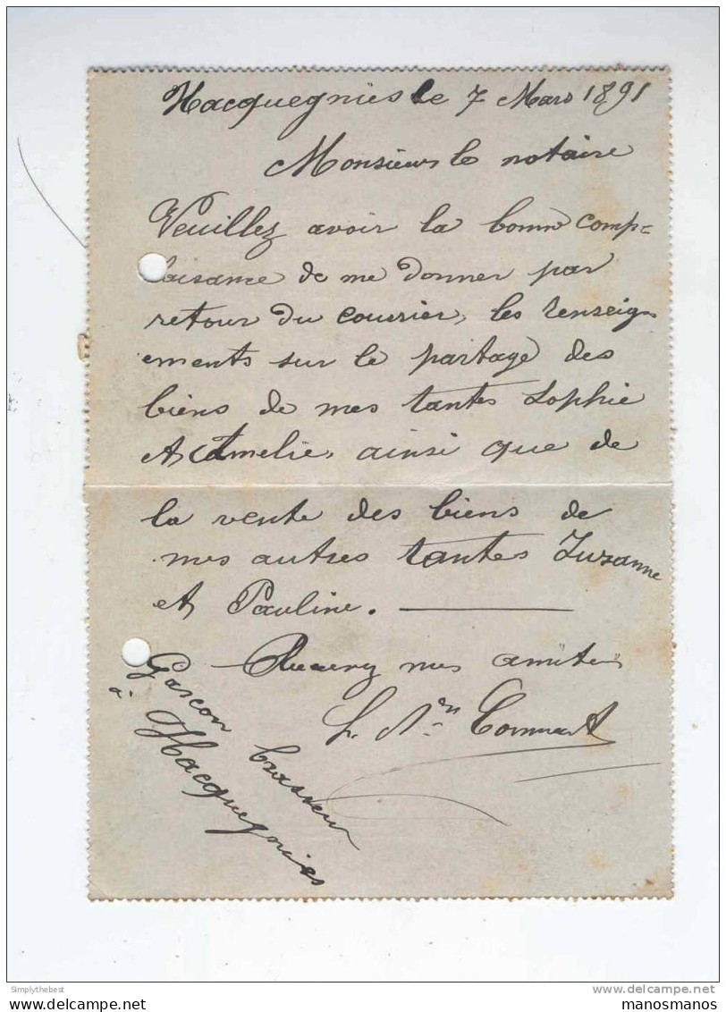 BELGIQUE - BRASSERIE -  Carte-Lettre 10 C  FRASNES LEZ BUISSENAL 1891 - Signé Gascon , Brasseur à HACQUEGNIES  -- 10/635 - Bières