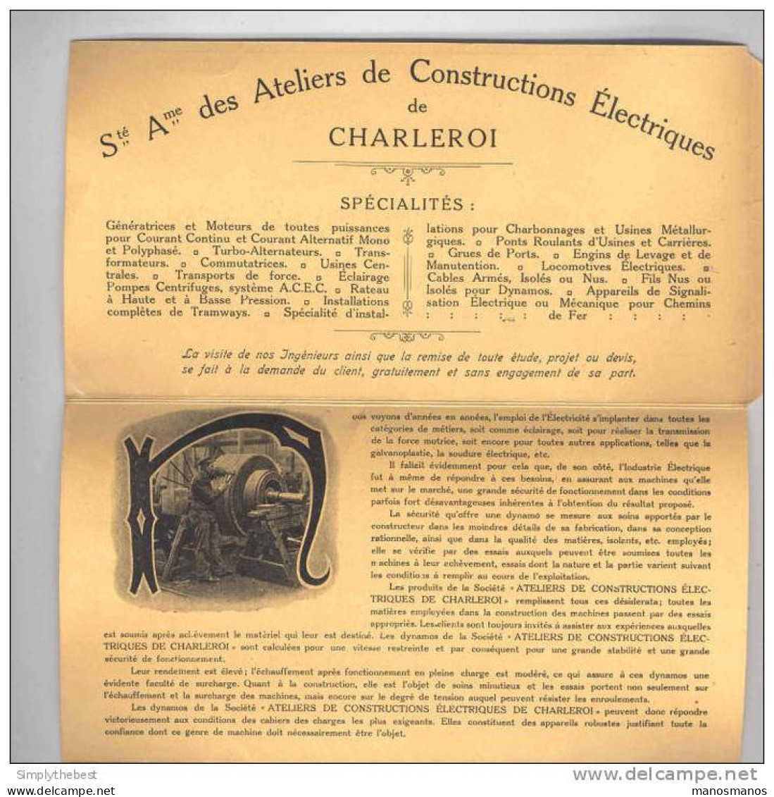 IMPRIME Publicitaire Illustré ACEC CHARLEROI Timbre PREO ANVERS 1914 (Cote Détaché 600 )  --  JJ304 - Typo Precancels 1912-14 (Lion)