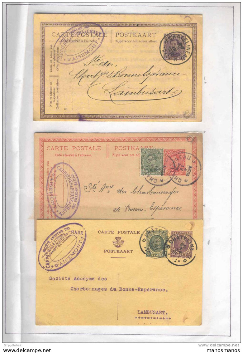 AISEMONT - 3 Entiers CHATELINEAU 1920 / 1927 - Cachets Privés Carrières Et Fours à Chaux D'Aisemont --  MM513 - Cartes Postales 1909-1934