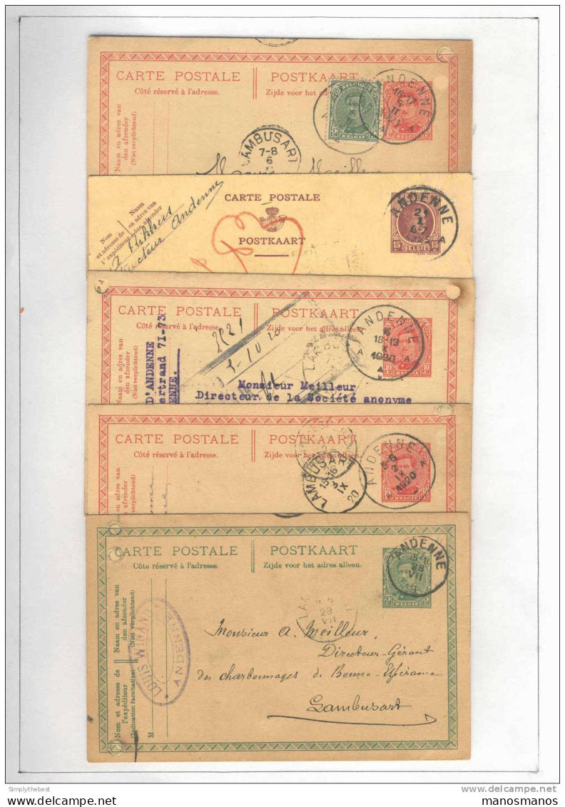 ANDENNE - 9 Entiers 1913 / 1925 - Divers Cachets Privés , ...  --  MM507 - Tarjetas 1909-1934