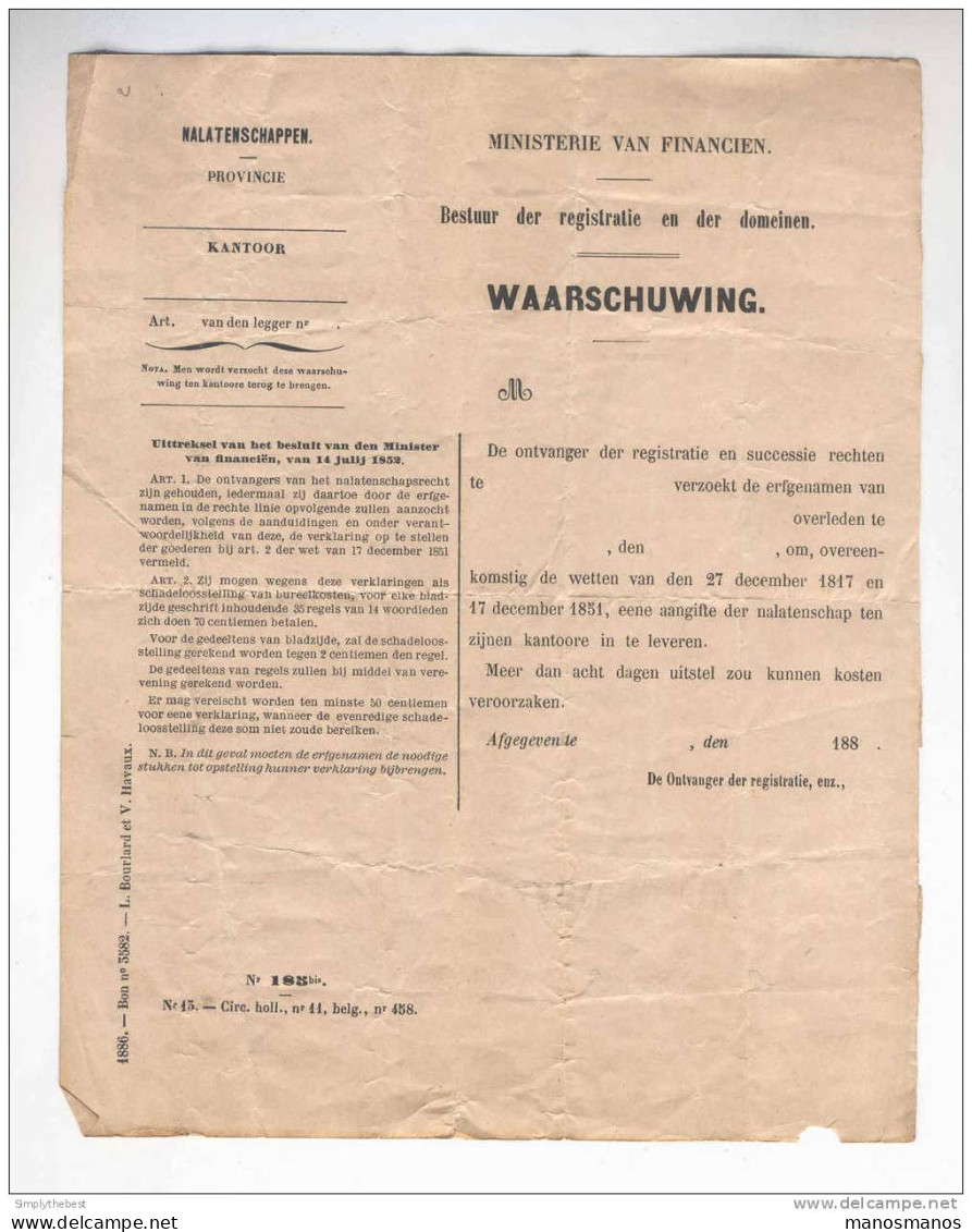 Document En FRANCHISE Administration Enregistrement MOORTZEELE 1887 Vers Notaire à GAND  --  MM466 - Franquicia