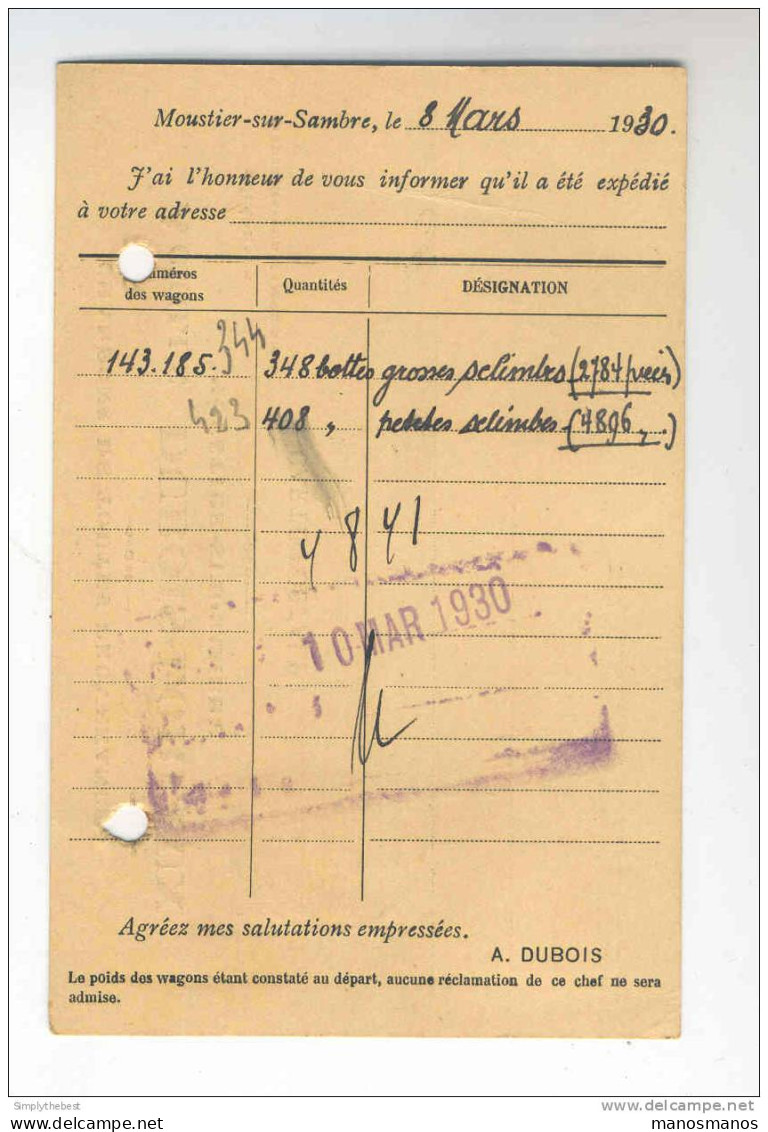 MOUSTIER SUR SAMBRE -  Carte Privée TP Lion Héraldique 35 C 1930 -  Charbons Achille Dubois-Loriaux --  MM498 - 1929-1937 Heraldischer Löwe