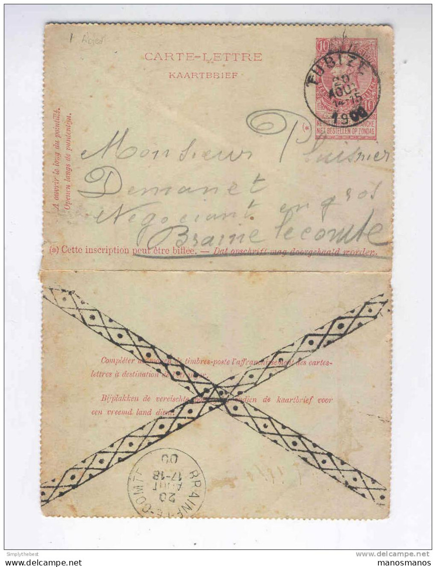 Carte-Lettre Fine Barbe Cachet TUBIZE 1900 Vers BRAINE LE COMTE - Verso Roulette En Croix = écrite Au Crayon  -- B3/331 - Letter-Cards