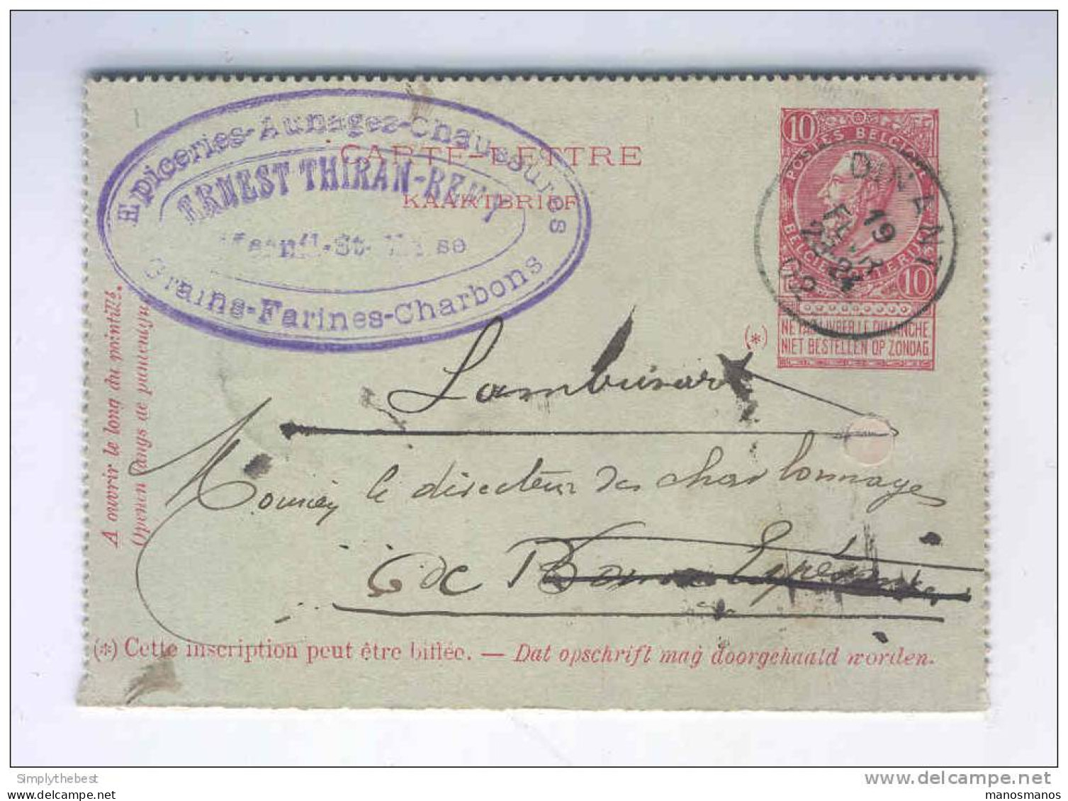 Carte-Lettre Fine Barbe Cachet DINANT 1902 - Cachet Privé Thiran - Remy , Epiceries à MESNIL ST BLAISE  -- B3/327 - Postbladen