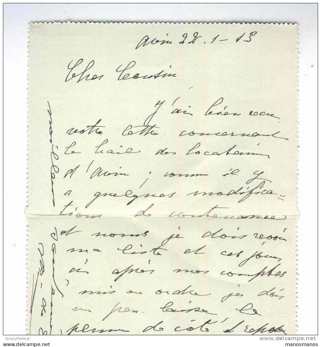 Carte-Lettre Pellens Cachet AVENNES 1913 Vers BRAIVES - Origine Manuscrite AVIN  -- B3/336 - Cartas-Letras
