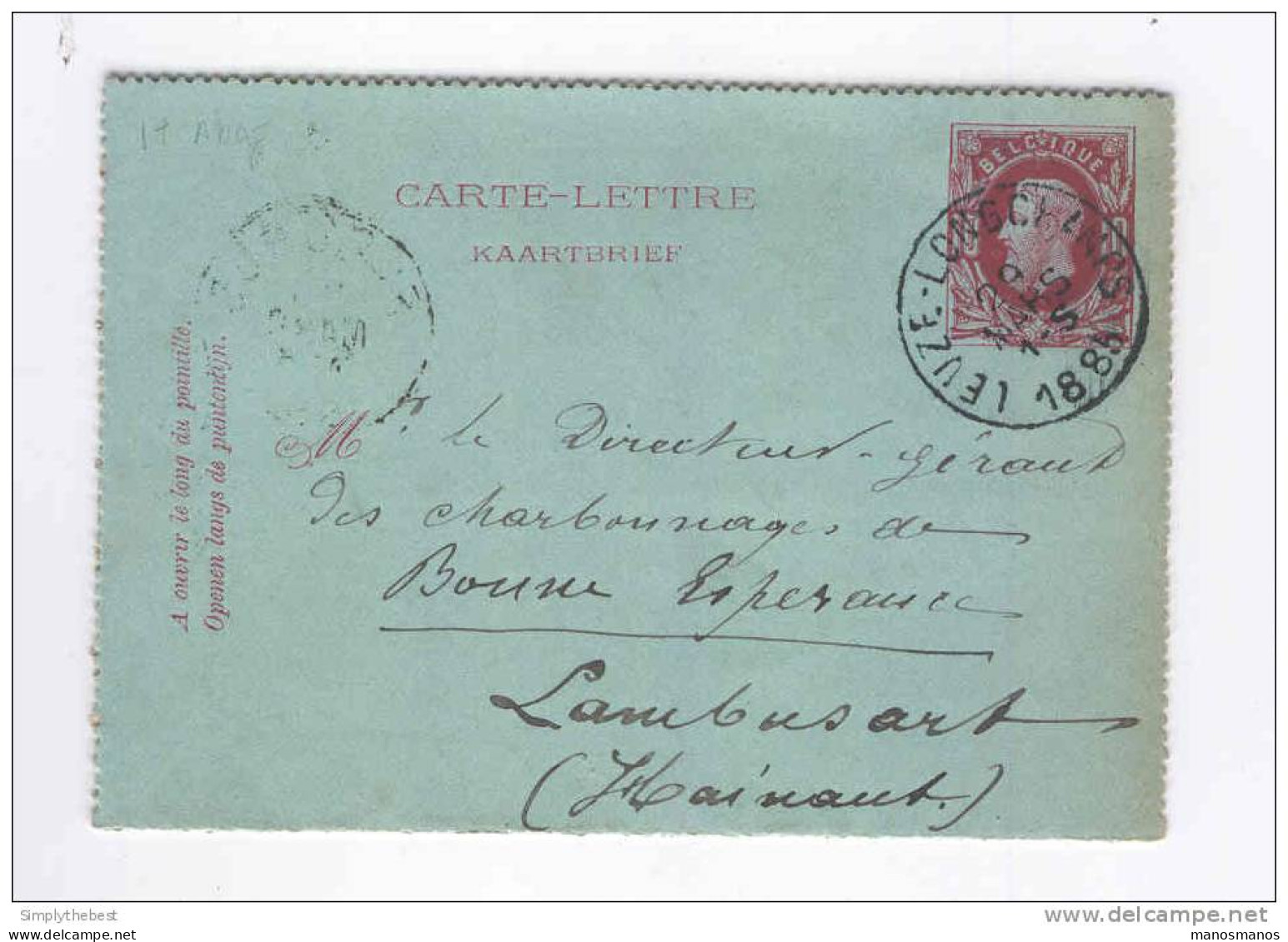 Carte-Lettre Emission 1869 Cachet LEUZE LONGCHAMPS 1885 Vers FLEURUS - Origine Manuscrite NOVILLE Les BOIS  -- B3/320 - Cartas-Letras