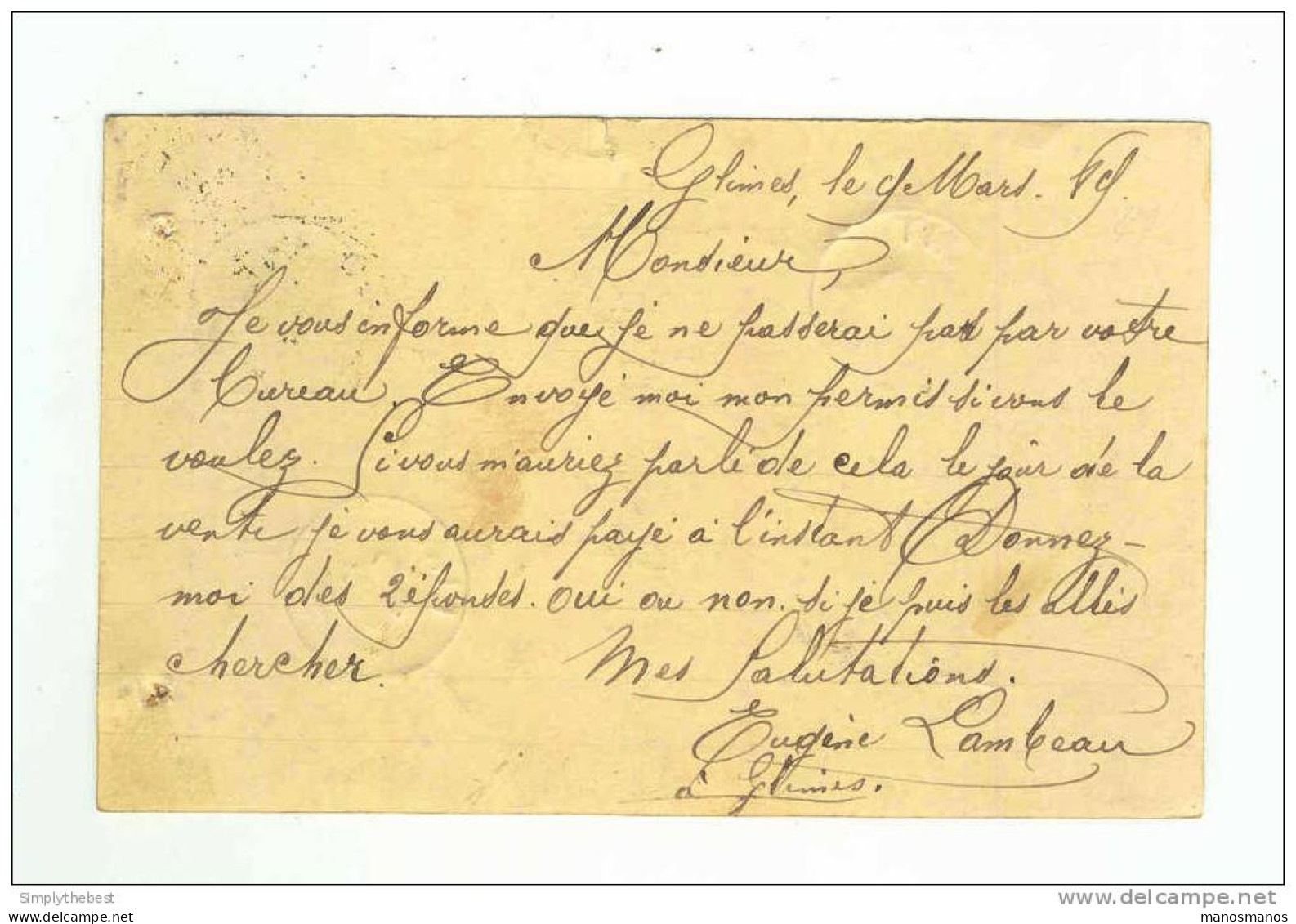 Entier 5 C Lion Couché JODOIGNE 1889 Vers Notaire à LINCENT - Boite Rurale AH - Origine GLINNES  -- LL / 680 - Rural Post