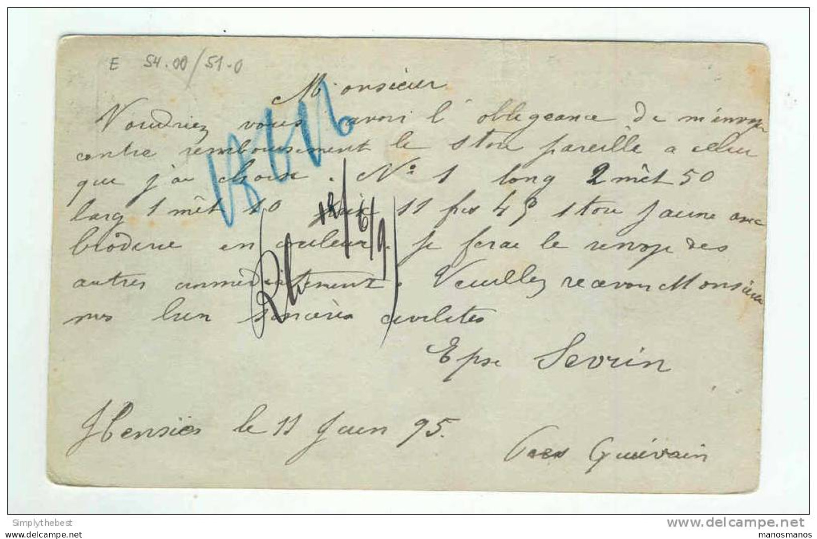 Entier 10 C  Fine Barbe QUIEVRAIN 1895 Vers Bruxelles - Boite Rurale C - Origine HENSIES  -- LL / 684 - Poste Rurale